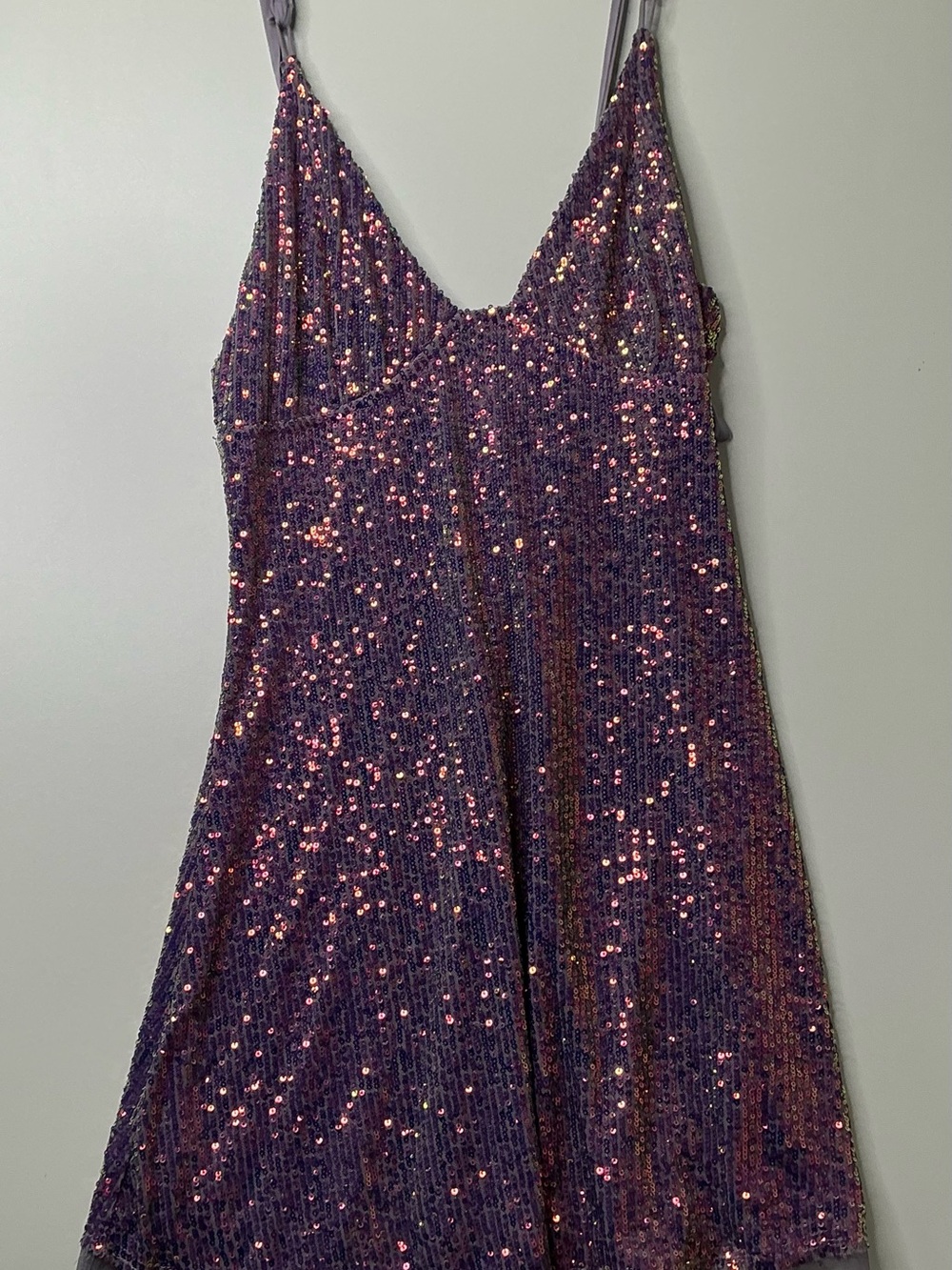 Intimately Evening Dress Sexy Short Strappy Back Purple Sequin Beaded Preowned